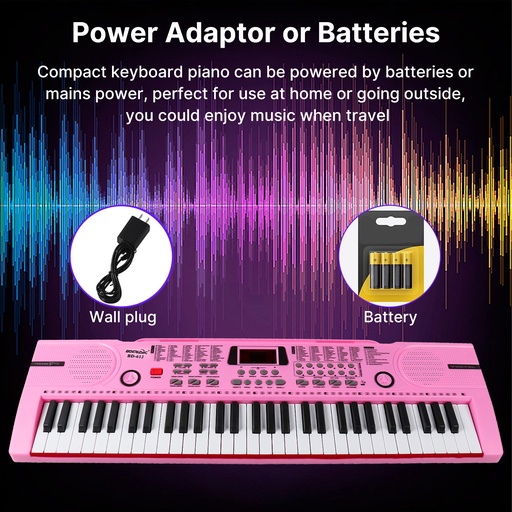 61 Keys Pink Keyboard Piano Kids Electronic Digital Piano w/Built-In Speaker Microphone Kid Toy