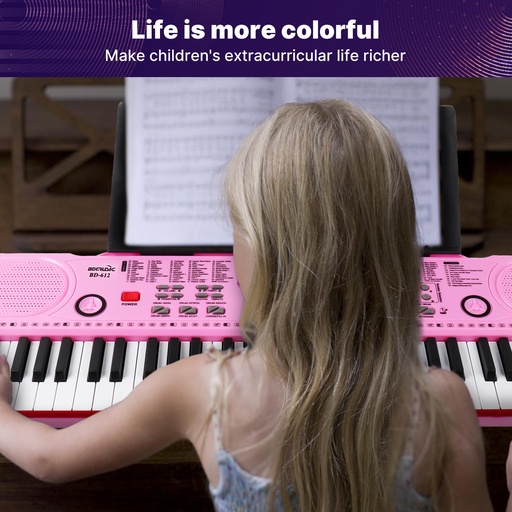 61 Keys Pink Keyboard Piano Kids Electronic Digital Piano w/Built-In Speaker Microphone Kid Toy