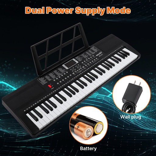 61 Key Black Digital Light Up Music Piano Keyboard Kids Electronic Digital Piano Kit w/Piano Stand