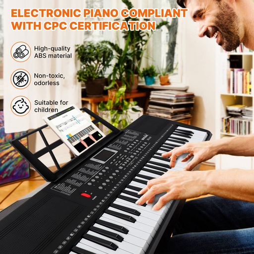 61 Key Black Digital Light Up Music Piano Keyboard Kids Electronic Digital Piano Kit w/Piano Stand