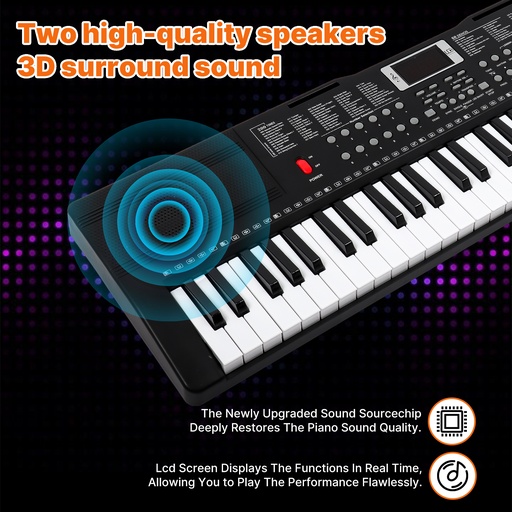 61 Key Black Digital Light Up Music Piano Keyboard Kids Electronic Digital Piano Kit w/Piano Stand