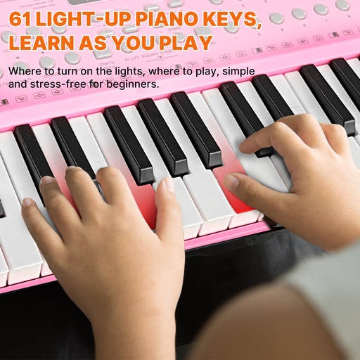 61 Key Pink Digital Music Electronic Keyboard Kit Kids Electronic Piano with Microphone