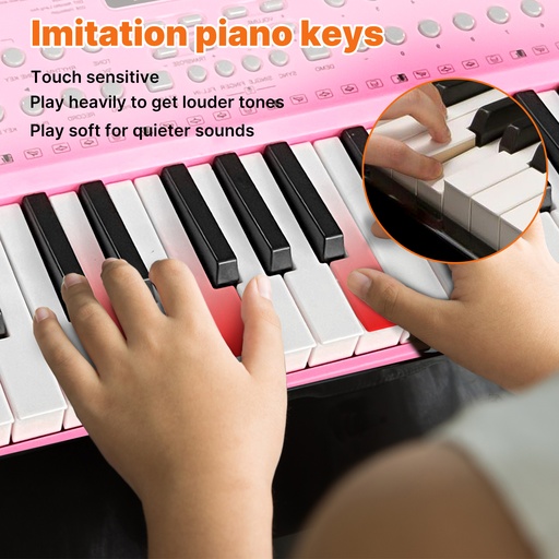 61 Key Pink Digital Music Electronic Keyboard Kit Kids Electronic Piano with Microphone