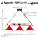 47" 3-Light Hanging Pool Table Light Fixture Matte Red Billiard Pendant Lamp Red