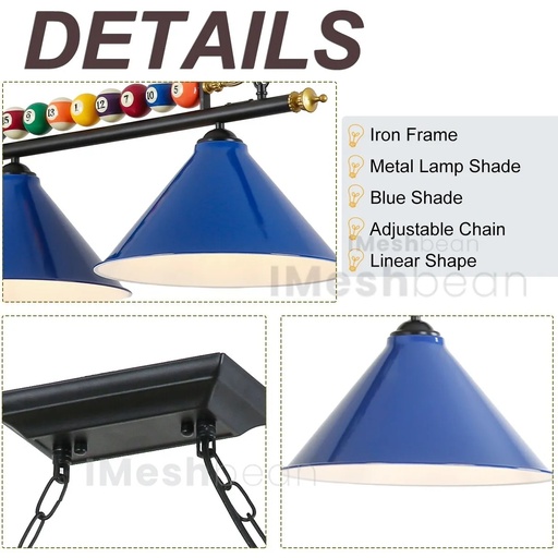 3-Light Hanging Pool Table Lights Fixture 47" Billiard Pendant Lamp Fits E26