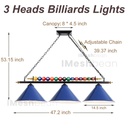 3-Light Hanging Pool Table Lights Fixture 47" Billiard Pendant Lamp Fits E26