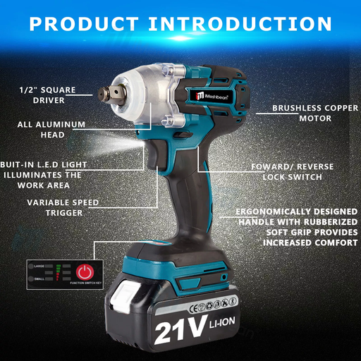 Cordless Electric Impact Wrench Nut Gun 1/2'' High Power Drill Driver