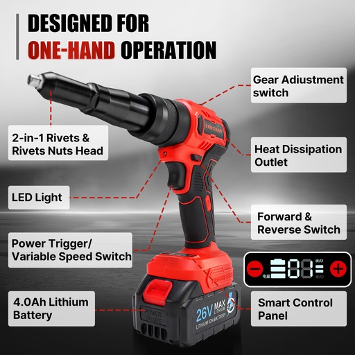 2in 1 Cordless Rivet Gun Electric Riveter Brushless Riveting Tool