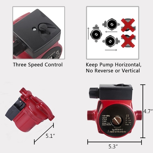 110-120V NPT 3/4" Hot Water Circulation Pump Circulating Pump for Solar Heater