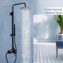 Black Shower Faucet Set 8" Rainfall Shower Head Combo System w/ Mixer Valve Kit