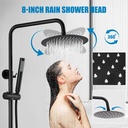 Black Shower Faucet Set 8" Rainfall Shower Head Combo System w/ Mixer Valve Kit