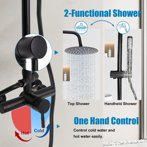 Black Shower Faucet Set 8" Rainfall Shower Head Combo System w/ Mixer Valve Kit