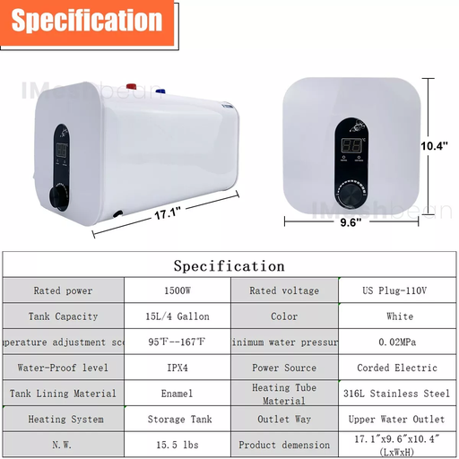 15L Electric Tank Water Heater Digital Display Kitchen Wholehouse 95°F-167°F