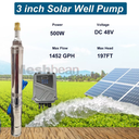 3" DC 48V Solar Pump Submersible Pump Bore 500W Deep Well Pump + MPPT Controller