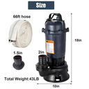 2HP Submersible Sump Pump 220V Cast Iron Sewage Pump 6498GPH w/66ft HOSE