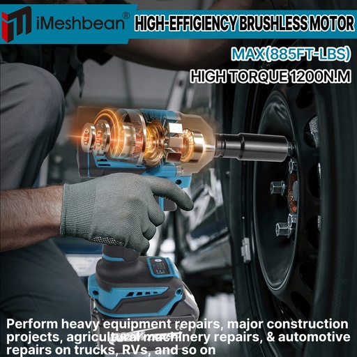 21V Cordless Impact Wrench Kit 1/2" 1200Nm High Torque Brushless Drill w/ 2 Battery