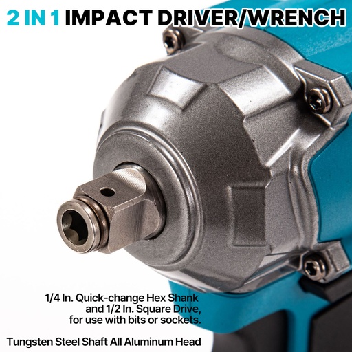 21V Cordless Impact Wrench Kit 1/2" 1200Nm High Torque Brushless Drill w/ 2 Battery