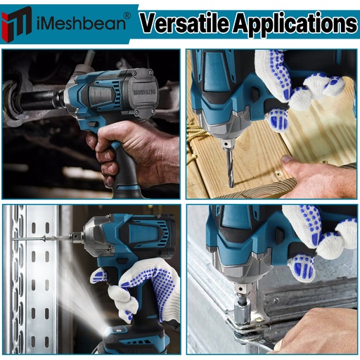 21V Cordless Impact Wrench Kit 1/2" 1200Nm High Torque Brushless Drill w/ 2 Battery