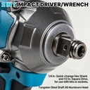 21V Cordless Impact Wrench 1/2" 1200Nm High Torque Brushless Drill w/ 2 Battery