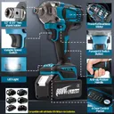 21V Cordless Impact Wrench 1/2" 1200Nm High Torque Brushless Drill w/ 2 Battery