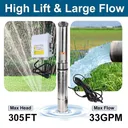 1HP Deep Well Submersible Pump 4'' 305' 33GPM 110V Stainless Steel w/Control Box