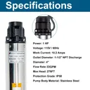 4'' Deep Well Submersible Pump 1 HP 115V 33GPM 276ft Stainless Steel 100ft Cord