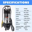 1.5HP Sewage Grinder Sump Pump W/Float Heavy Duty Stainless Steel 6000GPH 110V