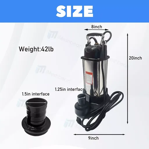 1.5HP Sewage Grinder Sump Pump W/Float Heavy Duty Stainless Steel 6000GPH 110V