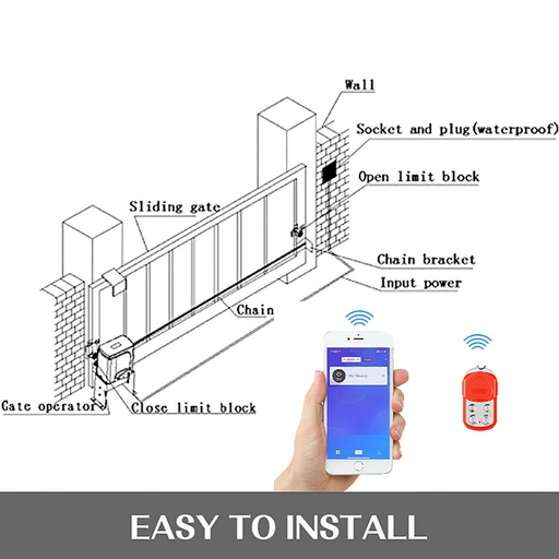 3100lbs Automatic Sliding Gate Opener APP Control With 6 Remotes