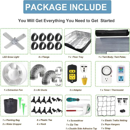 32"x32"x63" Complete Grow Tent Kits w/ LED Full Spectrum Grow Light & Fan &Timer