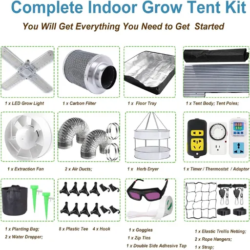 48"x48"x80" Complete Grow Tent Kit w/LED Full Spectrum Grow Light+Air Filter Kit