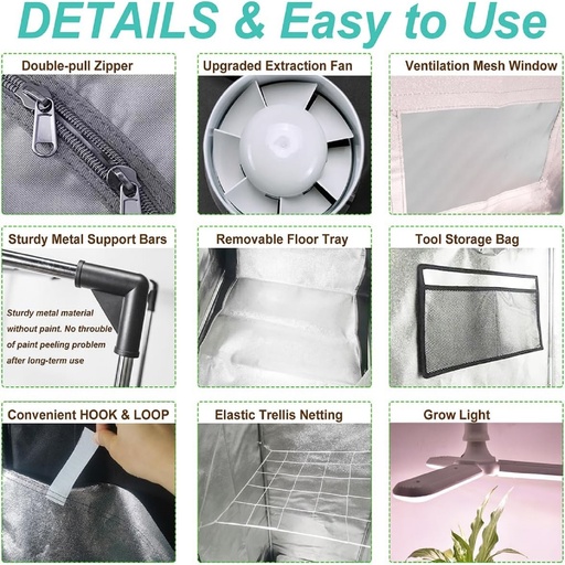 40"x40"x80" Complete Grow Tent Kit w/LED Full Spectrum Grow Light+Air Filter Kit+Duct Fan