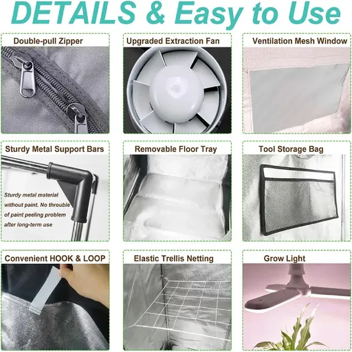 40"x40"x80" Complete Grow Tent Kit w/LED Full Spectrum Grow Light+Air Filter Kit+Duct Fan