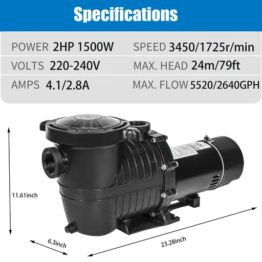 2HP 2 Speed 230V High-Flo IN-GROUND Swimming Pool Pump Motor Strainer