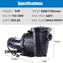1 HP 2 Speed Swimming Pool Pump 110-120V 4800/2100GPH 52FT Head Lift 1.5" NPT Connectors