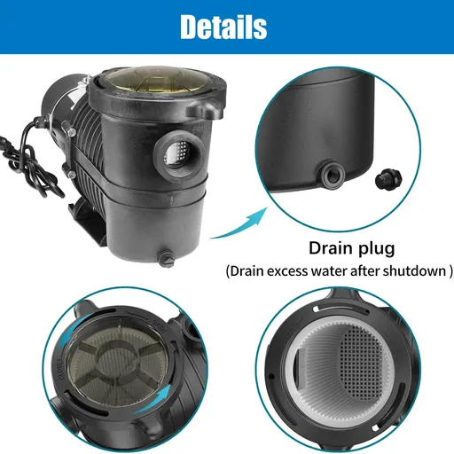 1 HP 2 Speed Swimming Pool Pump 110-120V 4800/2100GPH 52FT Head Lift 1.5" NPT Connectors