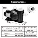 1.5HP 110V Swimming Pool Pump Motor 7500GPH Self Primming Above Ground Straine