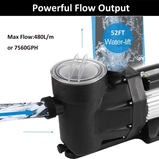 1.5HP 110V Swimming Pool Pump Motor 7500GPH Self Primming Above Ground Straine