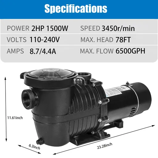 2HP 110-230V 2 Speed Self Priming Inground Swimming Pool Pump Motor With Strainer Hayward Replacement