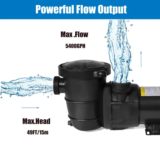 2HP Inground Swimming Pool Pump 115V 5400GPH 49FT Head Lift With Strainer Basket 1.5" NPT Connectors
