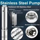 1 HP 4 inch Deep Well Submersible Pump 220V 33GPM 207ft Lift 33FT Cord Stainless Steel Discharge Head