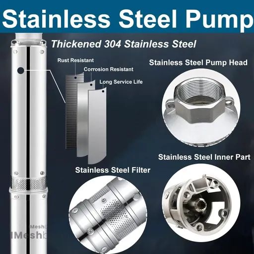 1 HP 4 inch Deep Well Submersible Pump 220V 33GPM 207ft Lift 33FT Cord Stainless Steel Discharge Head