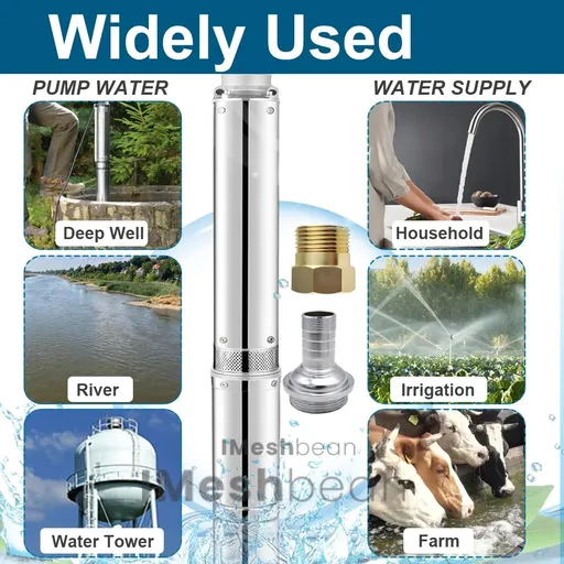 1 HP 4 inch Deep Well Submersible Pump 220V 33GPM 207ft Lift 33FT Cord Stainless Steel Discharge Head