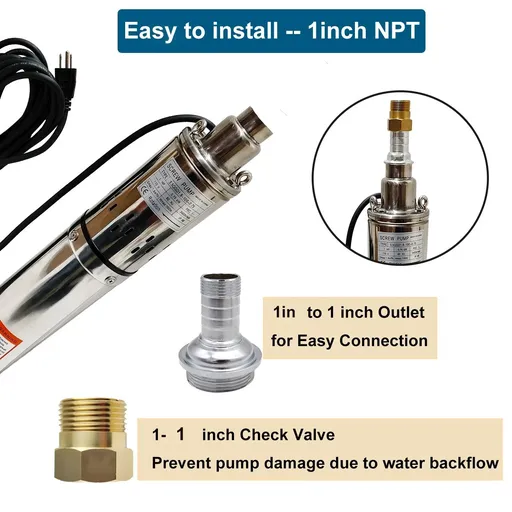 1 HP 3.5 inch Deep Well Submersible Pump 220V 8GPM 328ft Lift 33ft Cord 1 inch NPT Discharge