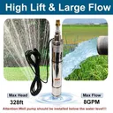1 HP 3.5 inch Deep Well Submersible Pump 110V 8GPM 328ft Lift 33ft Cord 1 inch NPT Discharge