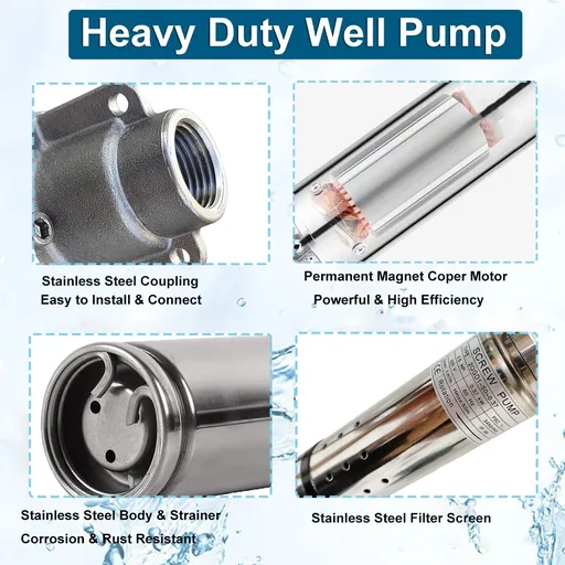 1/2 HP 2 inch Deep Well Submersible Pump 220V 4.4GPM 164ft Lift 33ft Cord 3/4 inch NPT Discharge