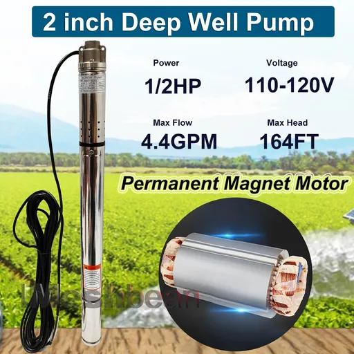 1/2 HP 2 inch Deep Well Submersible Pump 110V 4.4GPM 164ft Lift 33ft Cord 3/4 inch NPT Discharge With Control Box