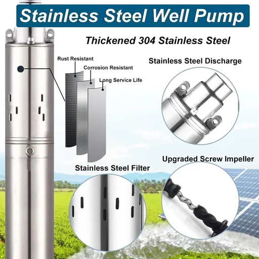 1 HP 3 inch Deep Well Submersible Pump 220V 10GPM 380ft Lift 33ft Cord 1 inch NPT Discharge