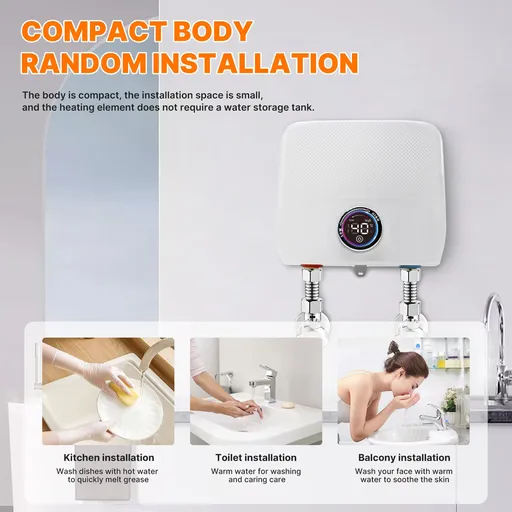 220V Tankless Electric Water Heater Instant With Remote LED Display 6500W