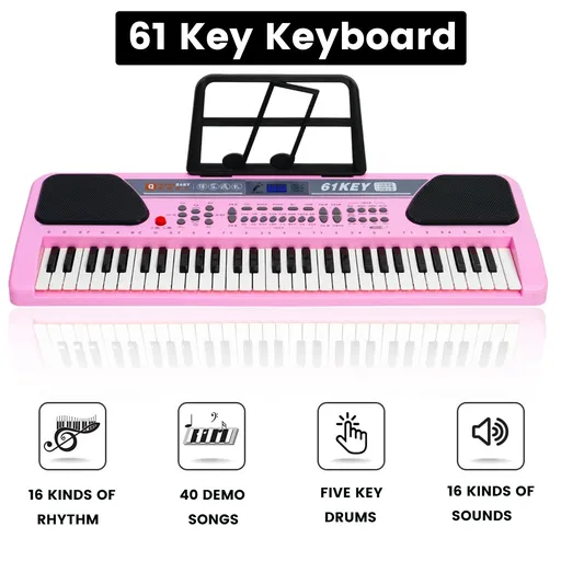 61 Key Electric Digital Piano Music Keyboard With Microphone Stand For Kids Beginner Birthday Christmas Gifts Pink